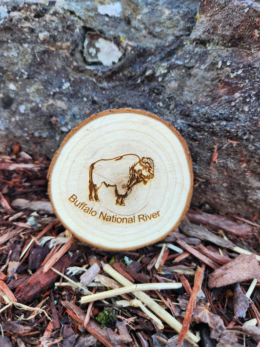 Round Wood Buffalo Magnet